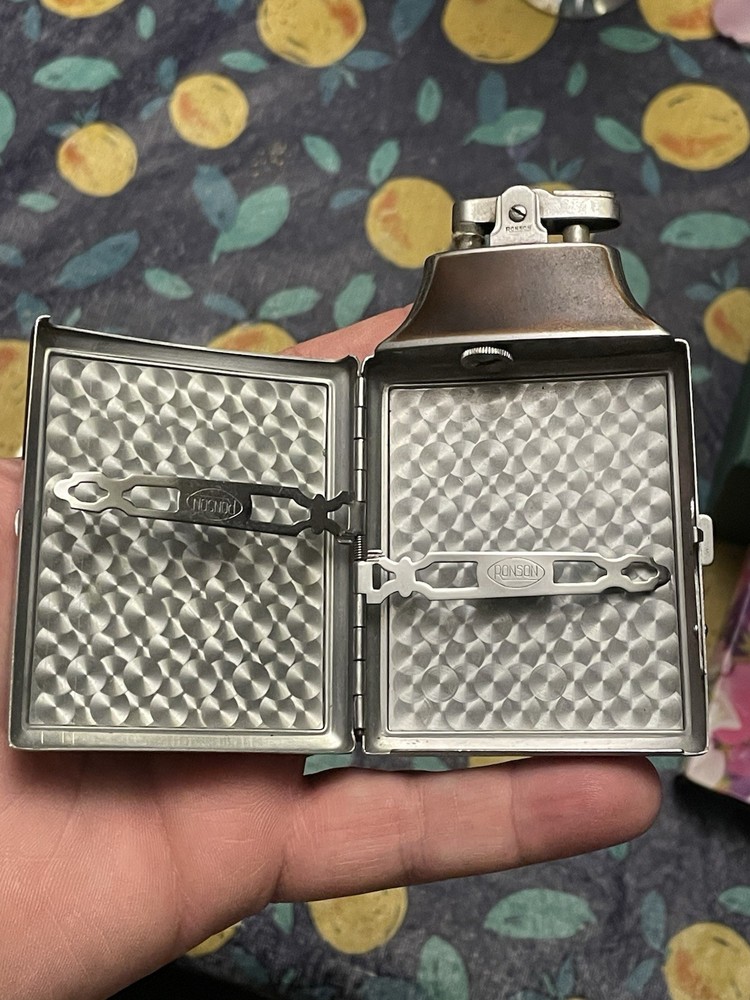 Vintage Art Deco Ronson Mastercase Lighter Cigarette Case Combo Brown