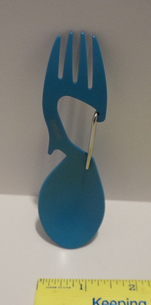 Kershaw Ration Fork / Spoon Combo, Bottle Opener, Carabiner, Teal Blue, Compact