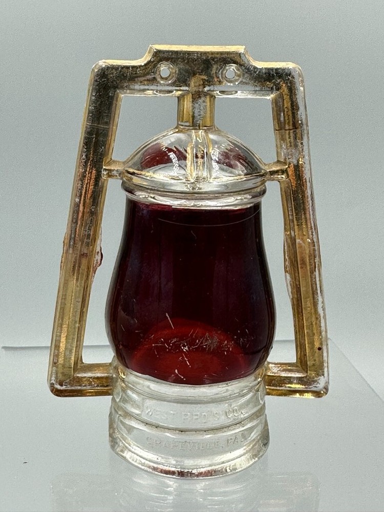 1909 WEST Bros BARN LANTERN Ruby Flash Glass CANDY CONTAINER Antique A&E 427