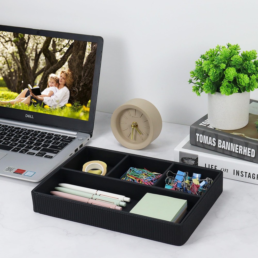 PU Leather Valet Tray, Office Supplies Organizer, Stackable Desktop Organizer...