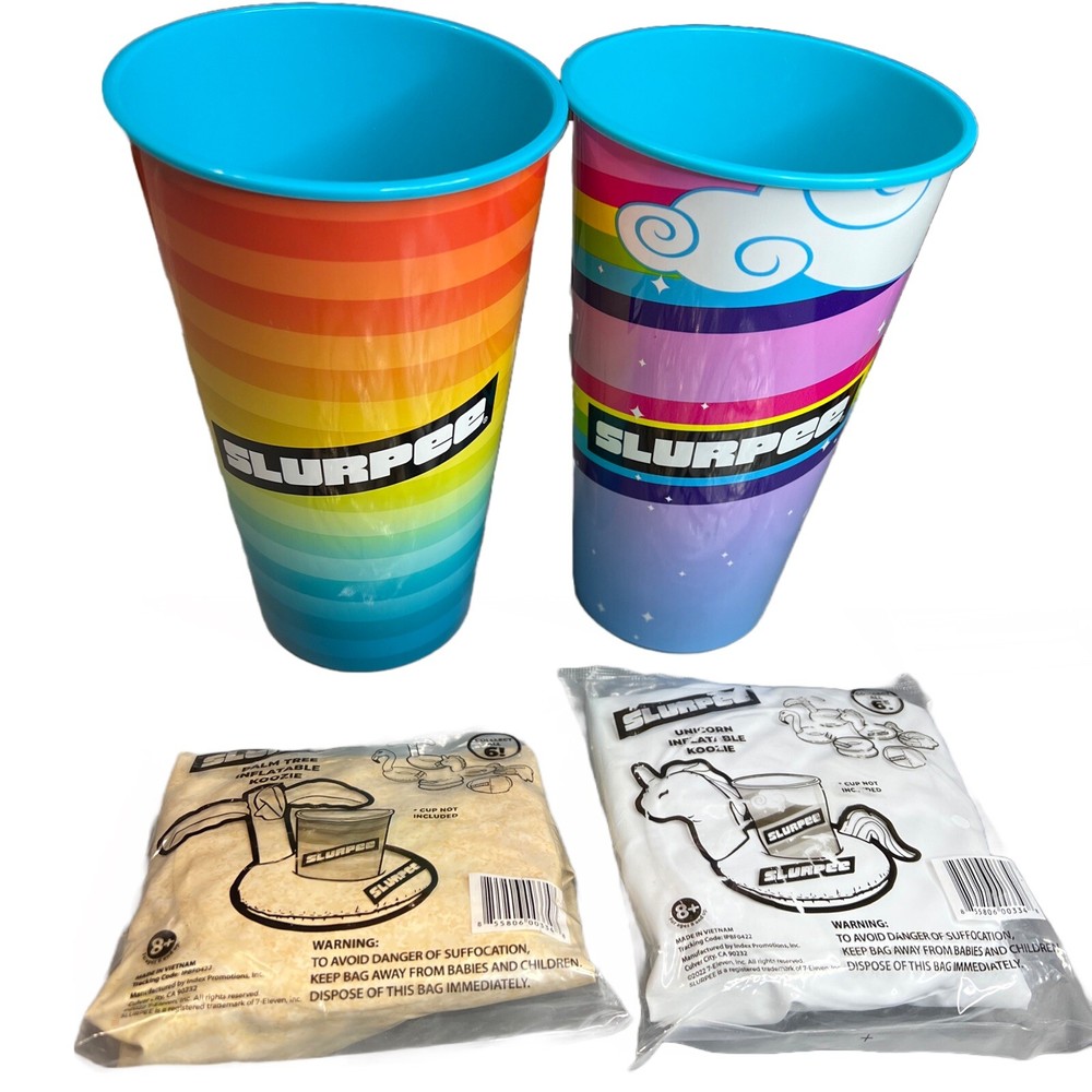 Unicorn & Palm Tree Inflatable Floating Cup Drink Beverage Pool Float & Cups