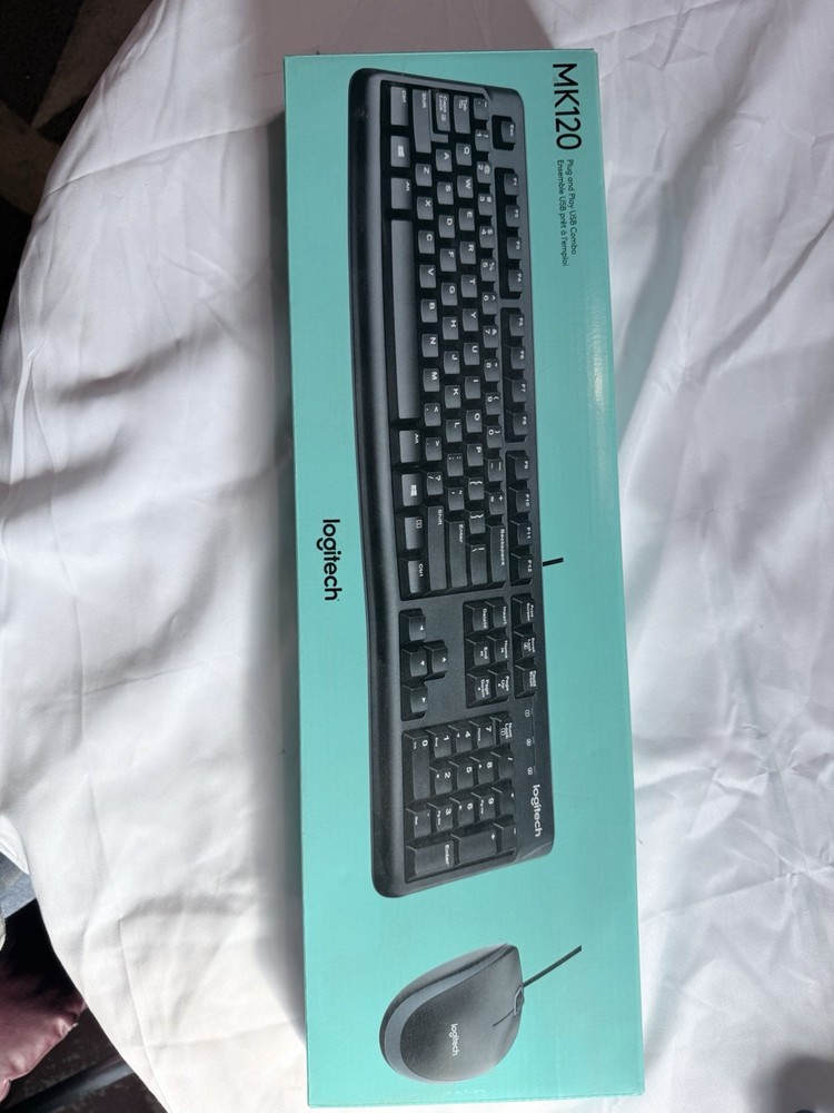 Logitech MK120 Wired Keyboard Mouse Combo USB Full Size Black Open Box New