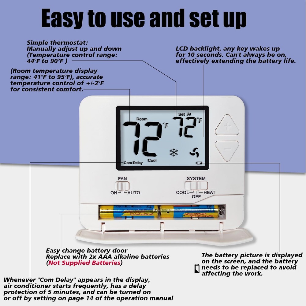 Non-Programmable Thermostats for Home Conventional Single-Stage Systems up to
