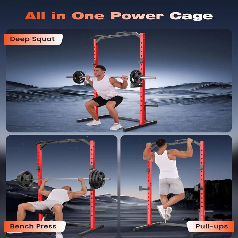 Power Rack Adjustable Power Cage Squat Rack with Pull Up Bar Weight Lifting Cage