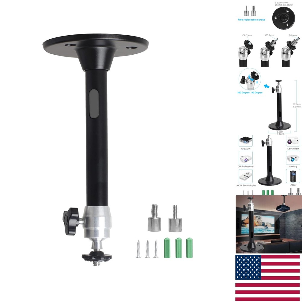Adjustable Ceiling Projector Mount for Mini Projectors - 175mm Metal Black Stand