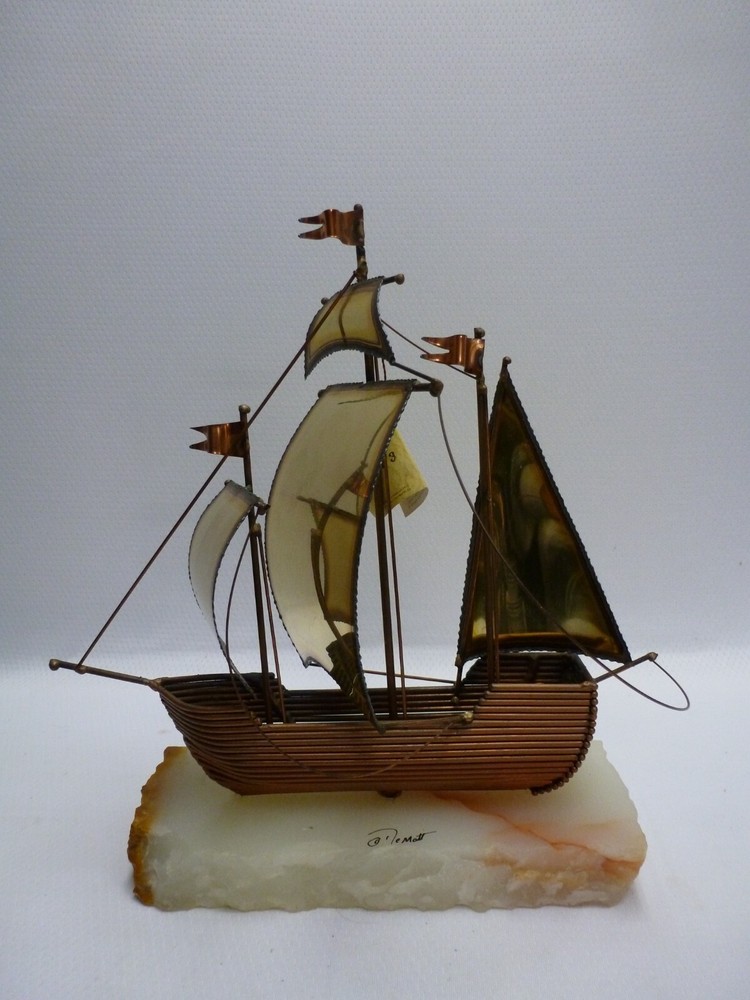 Vintage Brass Sculpture by DeMott Sailing Ship