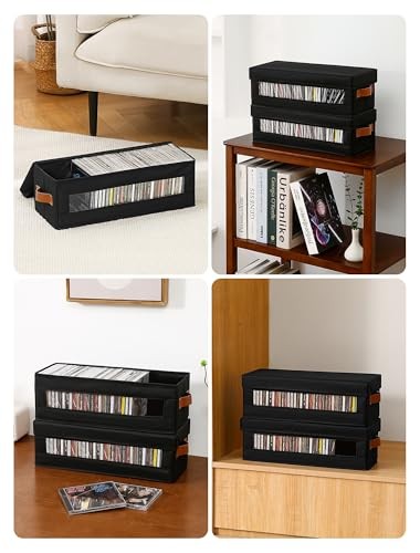 4 Packs CD Storage Box with Visible Window, Stackable CD Case 4 pack Black