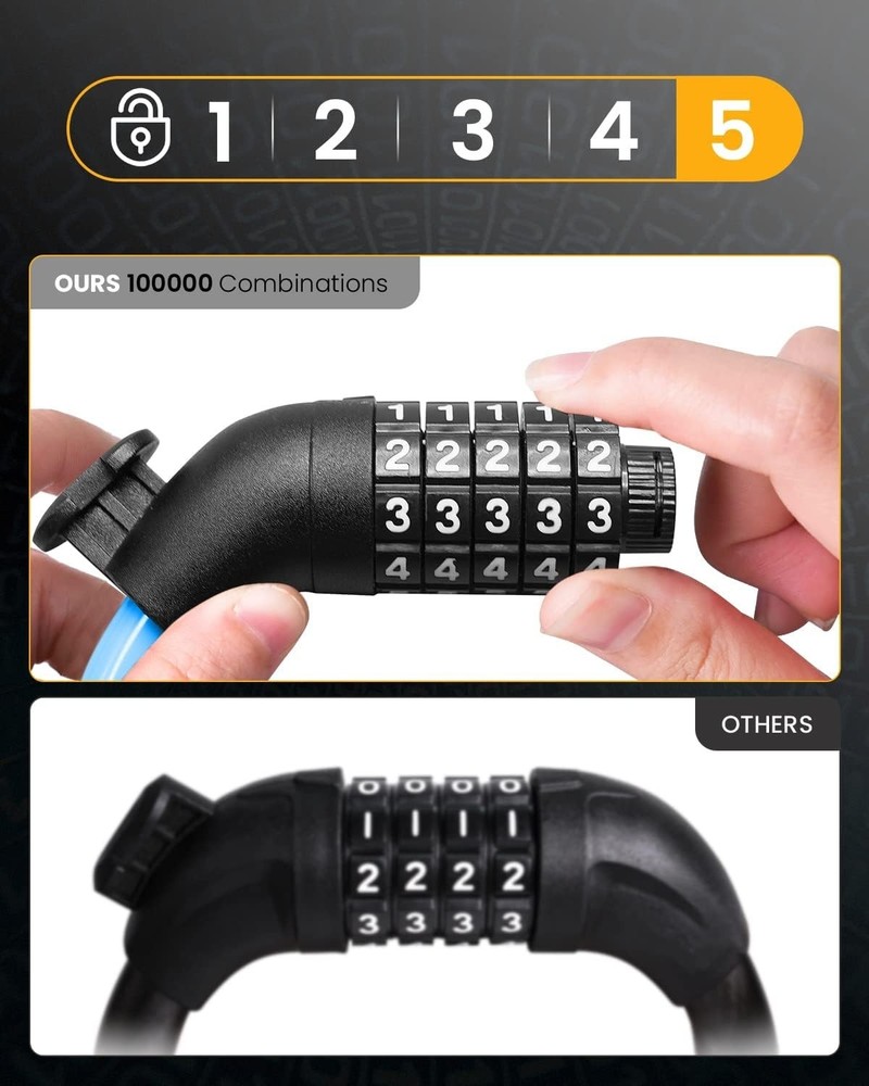 High-Security 5-Digit Combination Bike Lock with Mounting Bracket, Waterproof