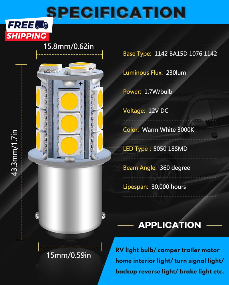 6-Pack 1076 LED Bulb for RV 1142 1004 BA15D Warm White Bulb Replacement