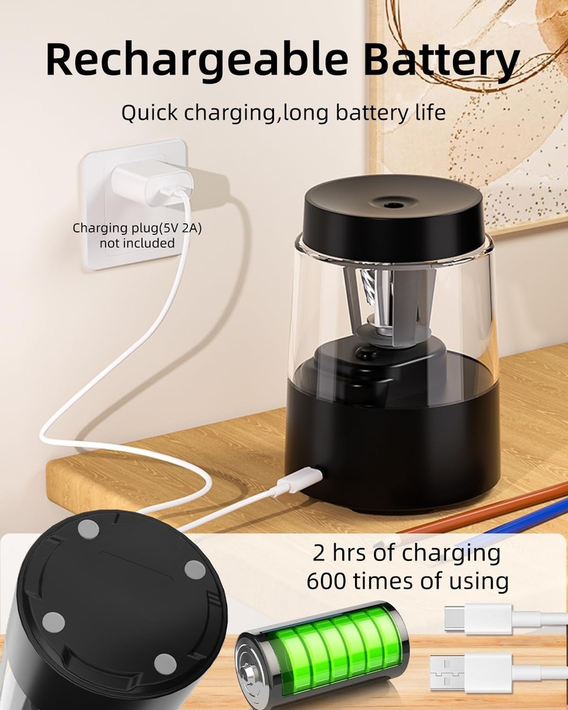 ZMOL Electric Rechargeable Pencil Sharpener, Automatic A-black