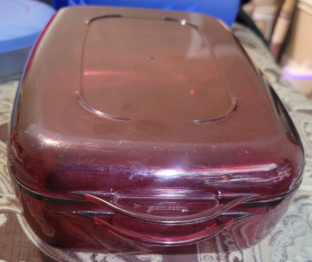 Tupperware 1.7L Acrylic Microwave Cooker Dish 2 Piece Ruby Cranberry Red 2303B
