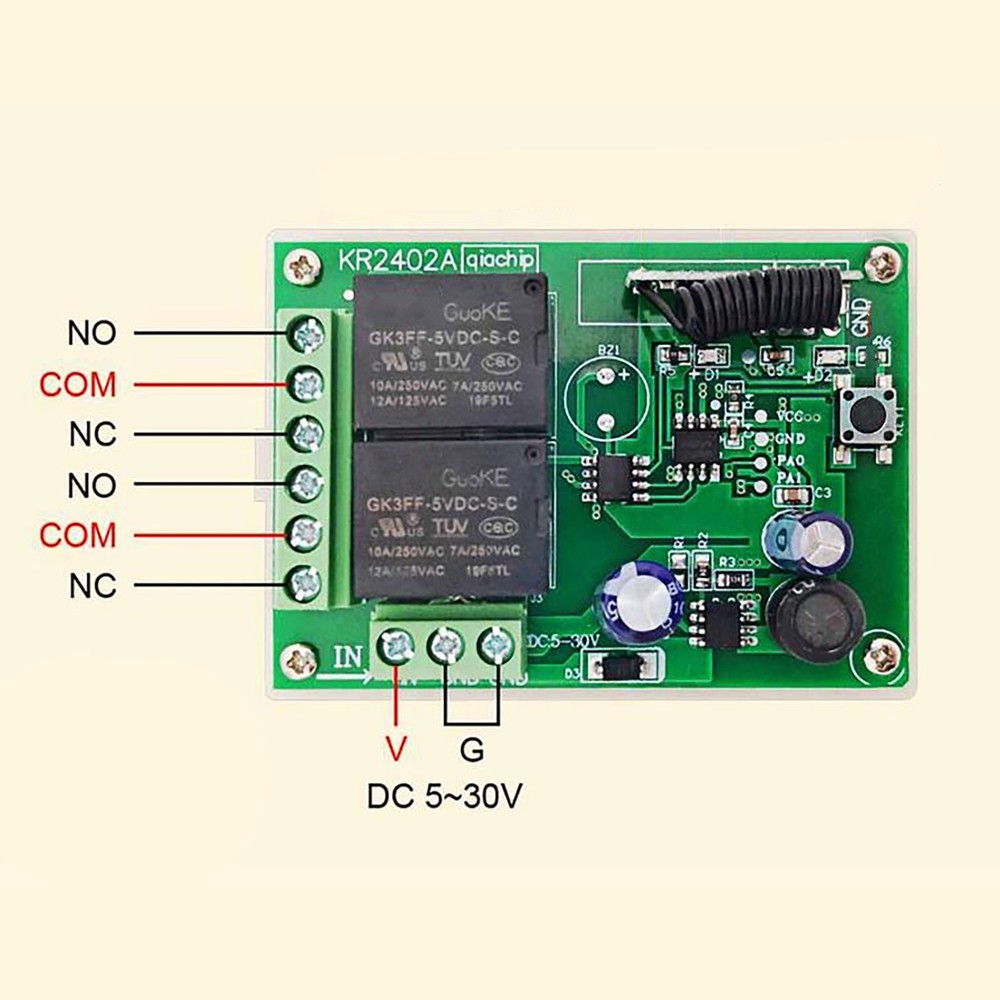 Wireless Remote Control DC 6V 12V 24V 2CH RF Relay Transmitter 433MHz Universal