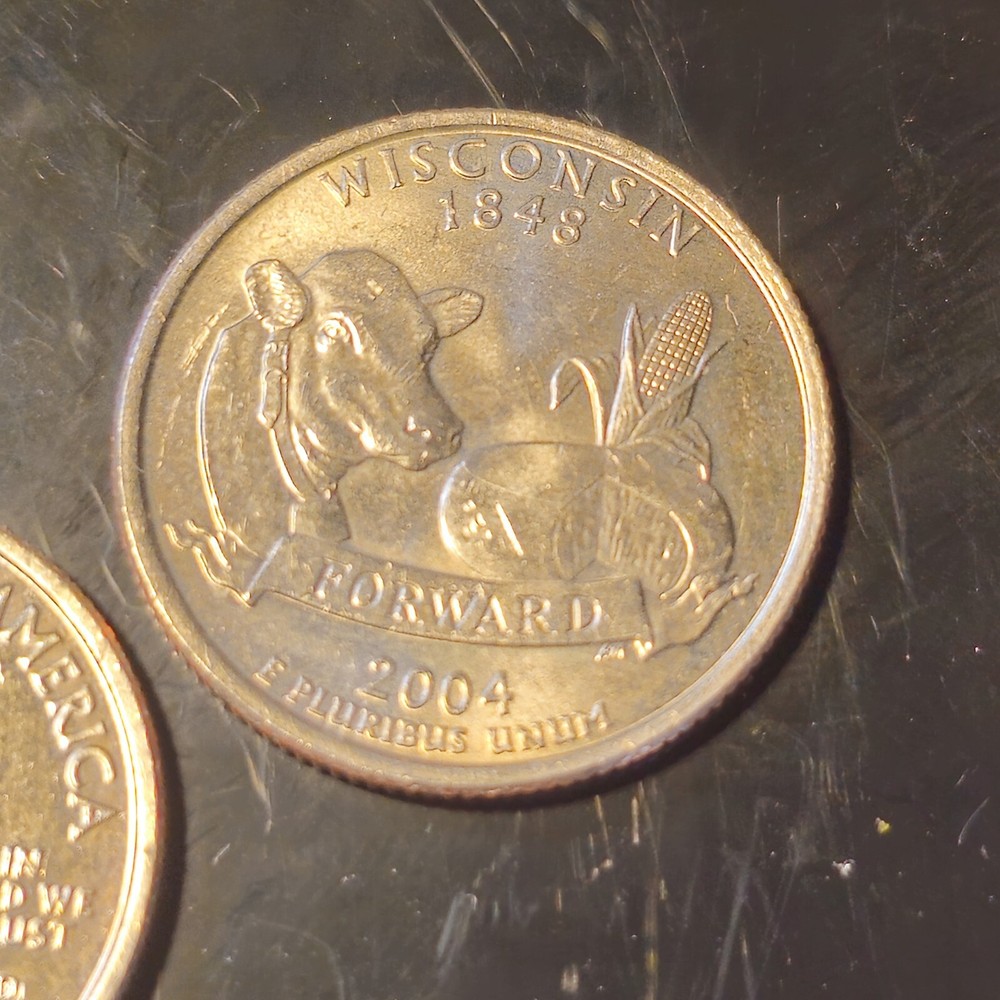 Two Wisconsin State QUARTER Error Coins (NOT LEAF) 2004