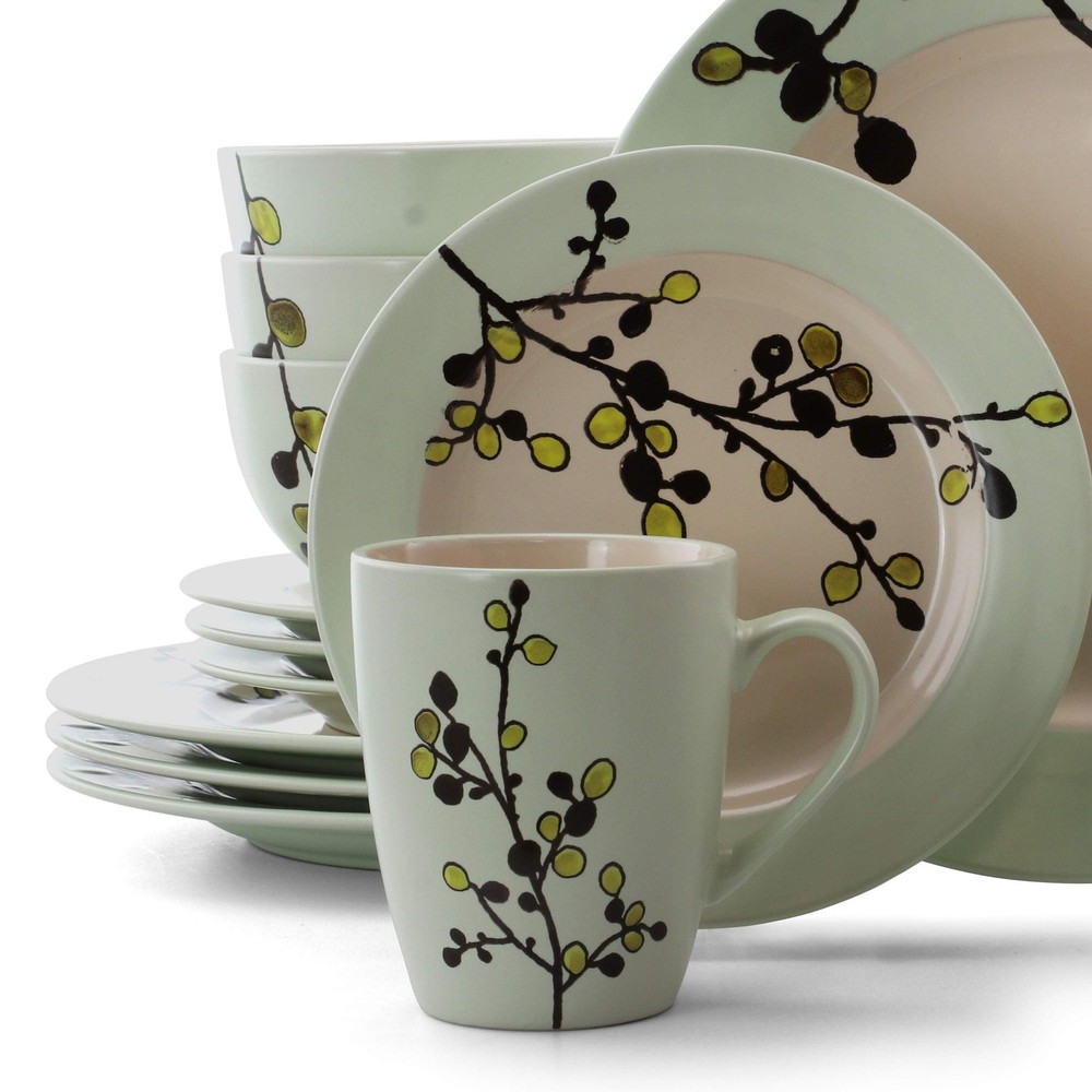 RETROBLOOM Retro Bloom 16 Piece Luxurious Stoneware Dinnerware with Complete ...