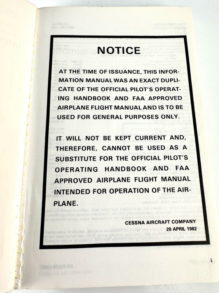 Vintage 1983 Cessna Model 152 Information Manual