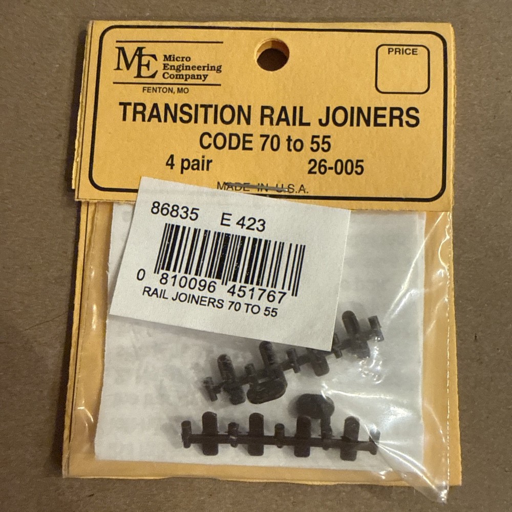 Micro Engineering 26-005 HO Rail Joiners, Transition Code 70 to 55 (4 pair)