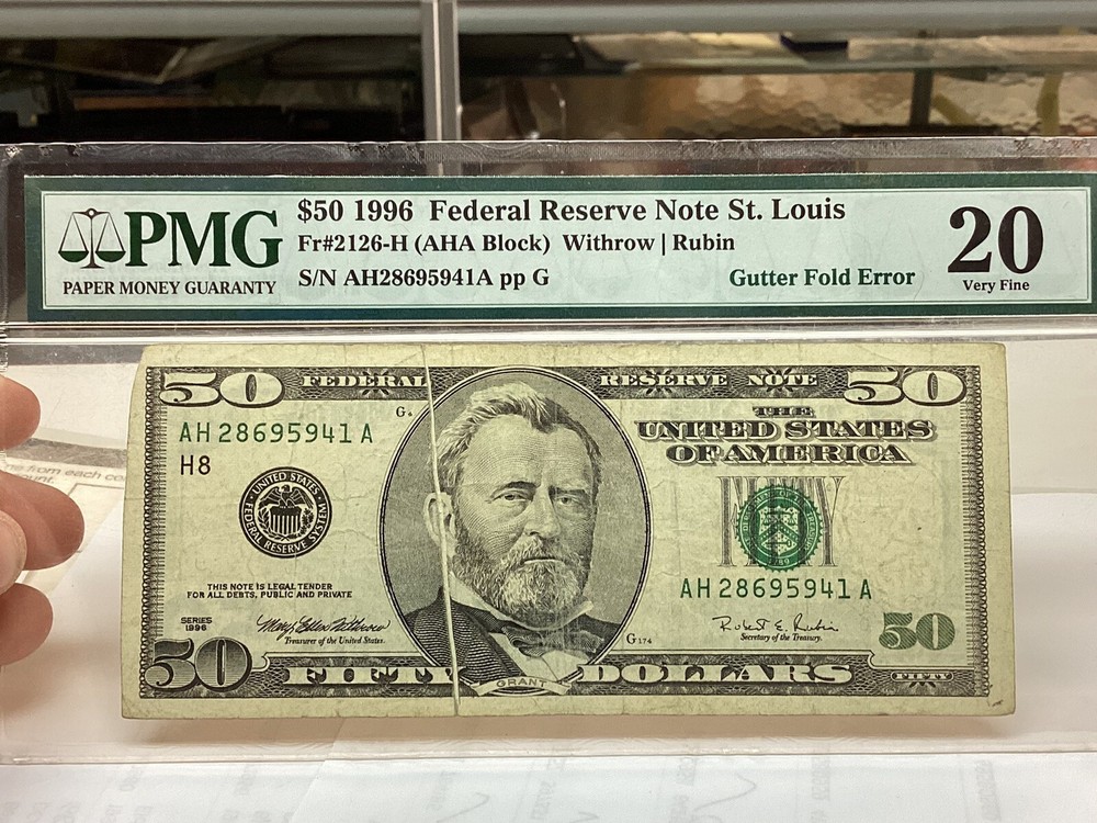 $50 1996 PMG 20 Gutterfold Error Fr#2126-H