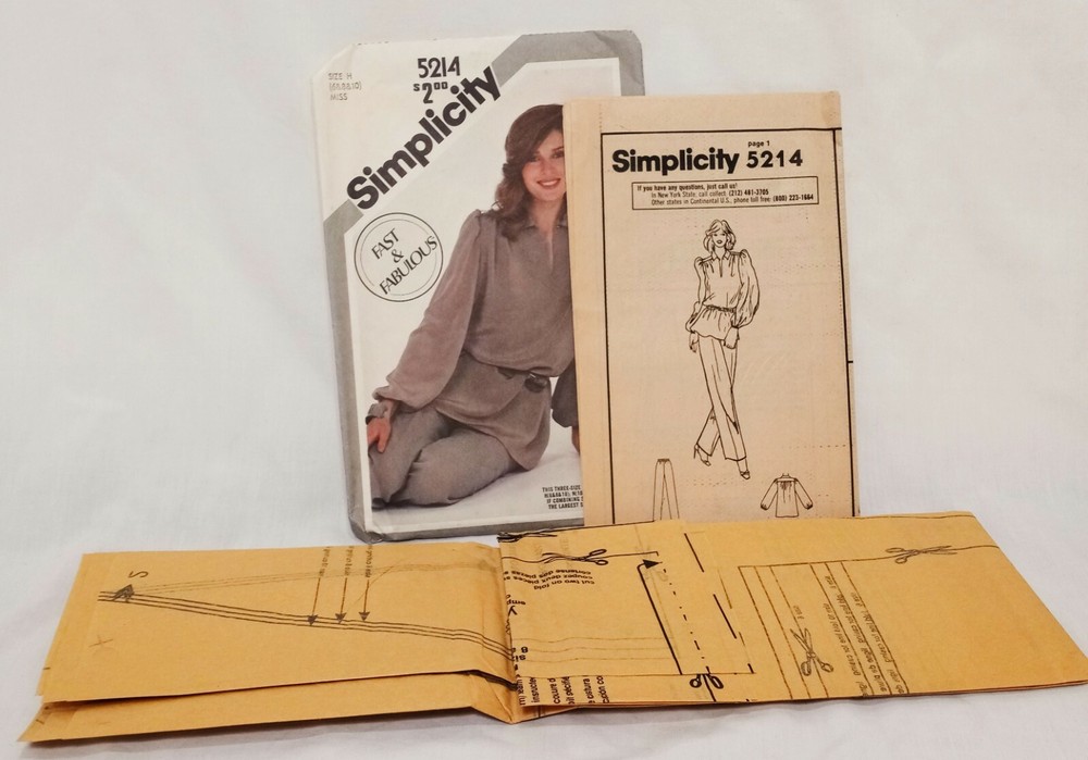 Misses Pullover Tunic Pull-on Pants Size 6 8 10 Simplicity 5214 Uncut 1981