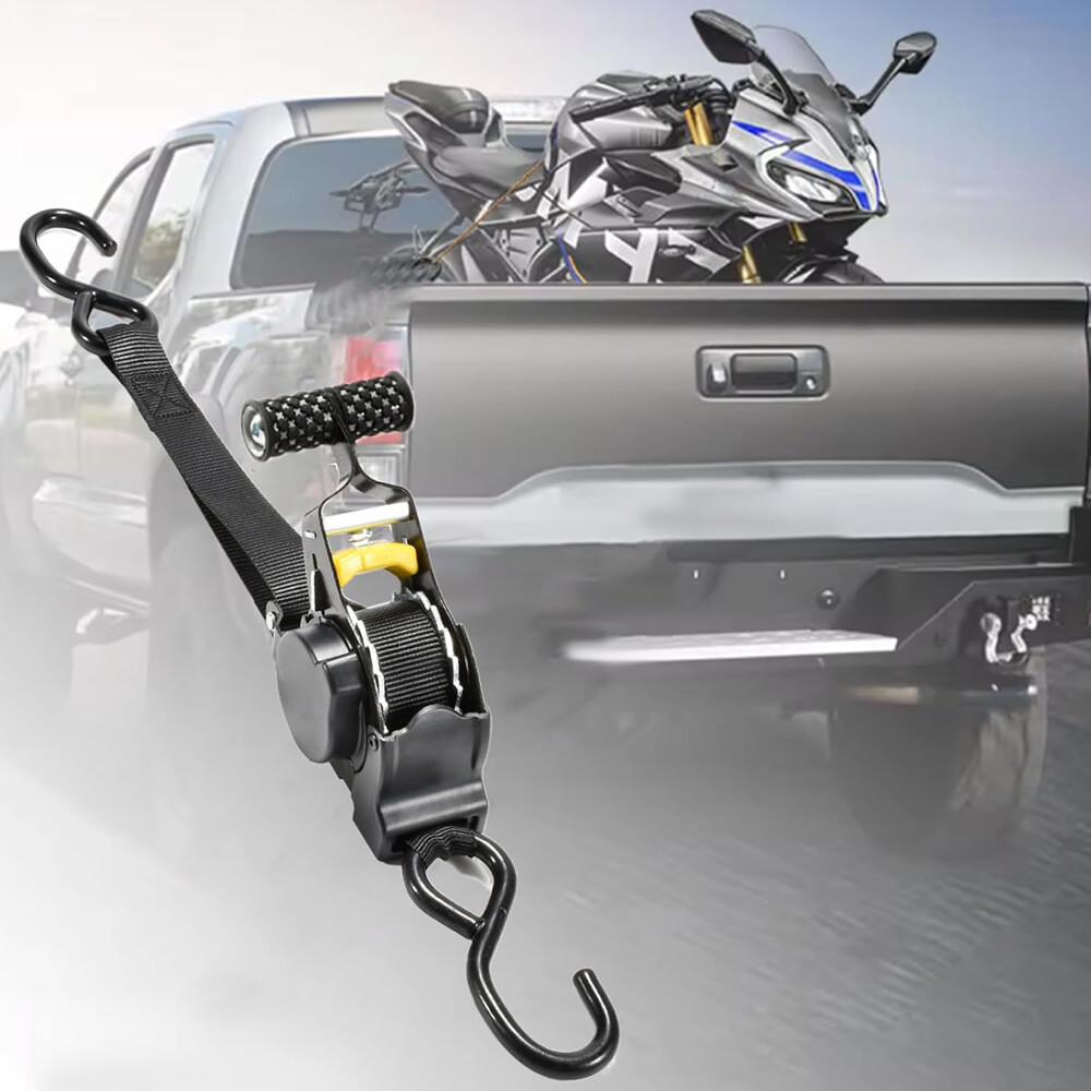 Cargo Transom Tie Down Strap 1500LBs Retractable Ratchet Strap w/S-Hook 2-pack