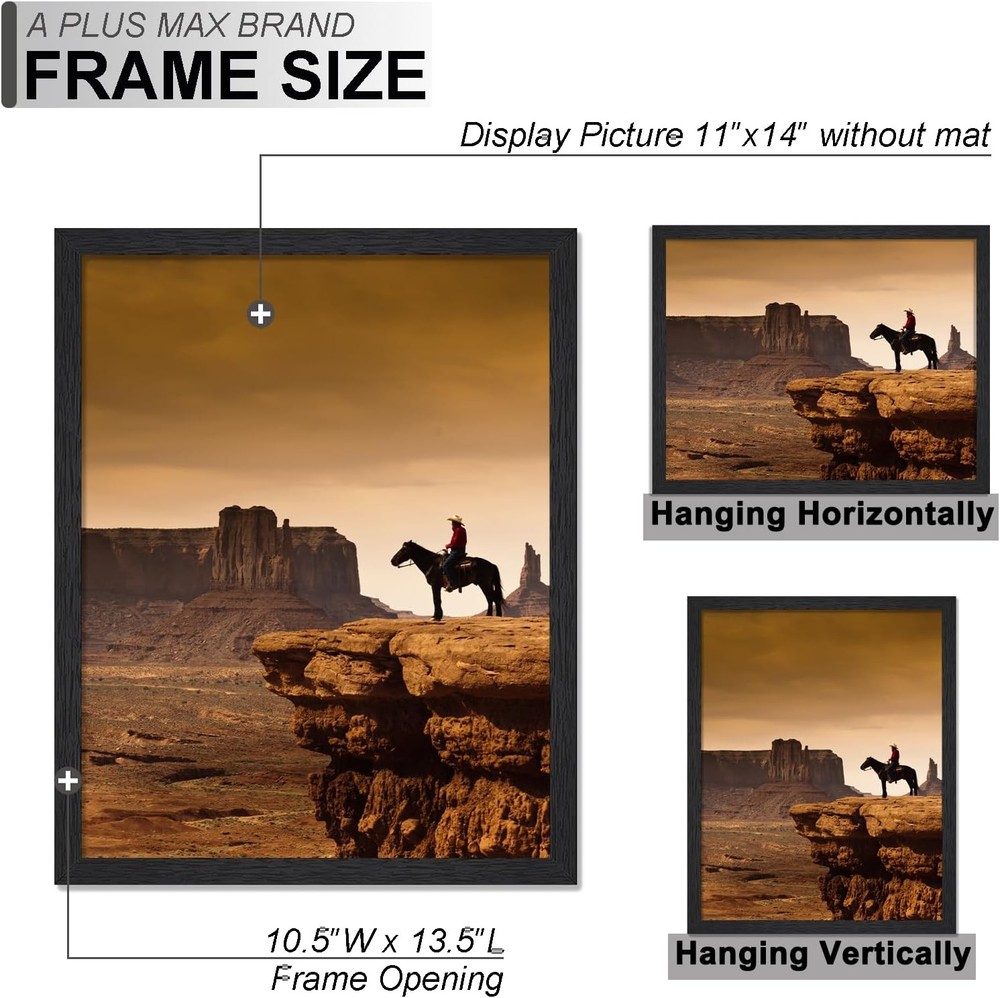 A PLUS MAX 11x14 Picture Frame, Black Engineered Wood Frame for 11x14,