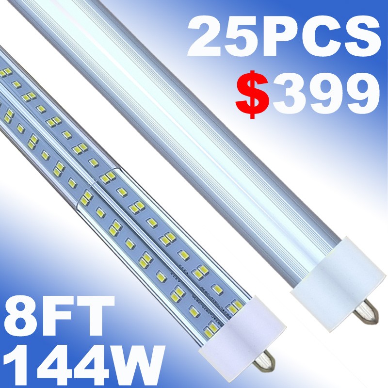 T8 8FT LED Shop Light Bulbs 144W FA8 Single Pin 144W 8 Foot LED Tube Lights 25P