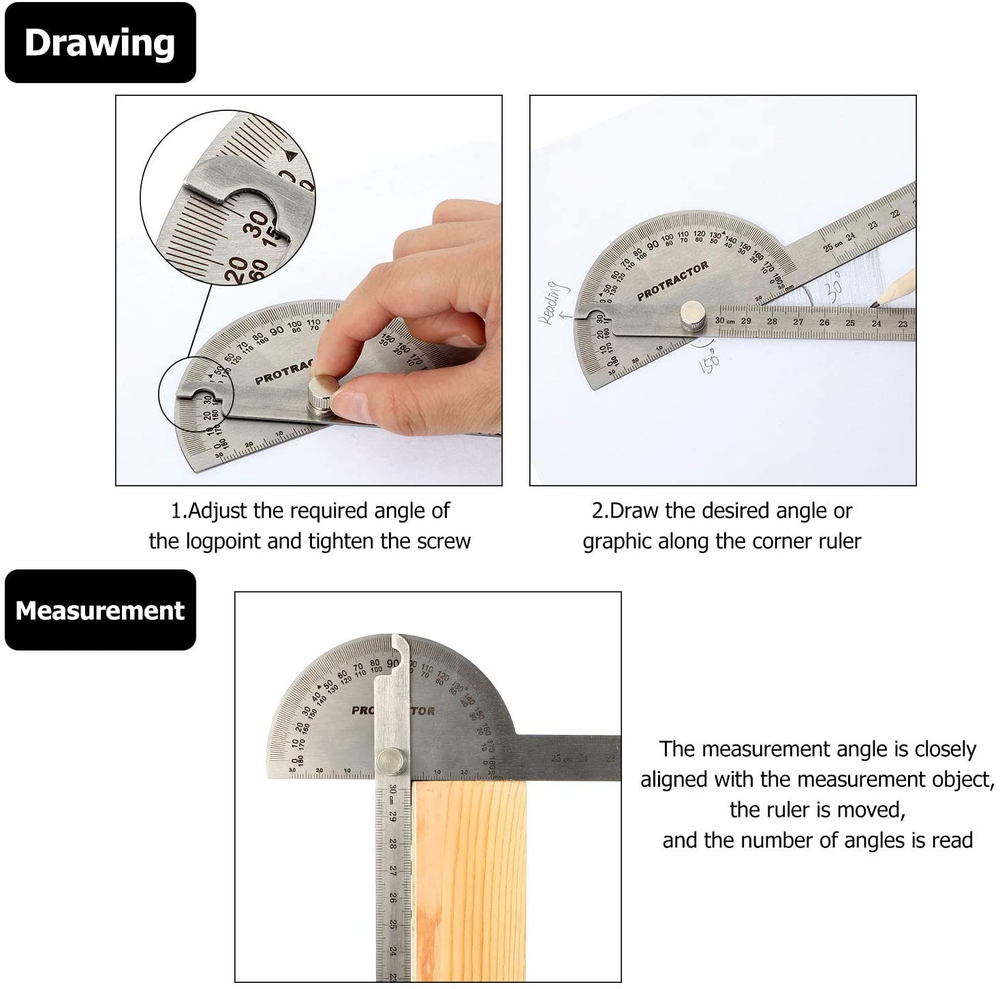 Angle Protractor Angle Finder Ruler Two Arm Stainless Steel Protractor Woodworki