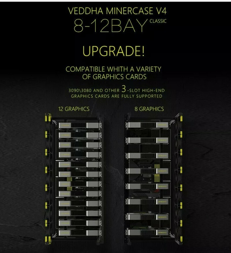 🇺🇸 USA Veddha 8 / 12 GPU Miner NEW VERSION frame Stackable Frame- NO FANS