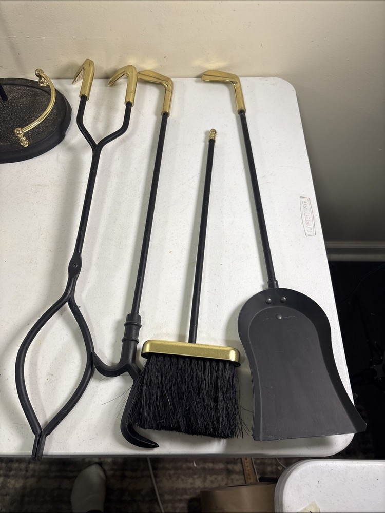 Brass & Cast Iron Golf Club Handle Fireplace Tool Set 29” 4pc READ
