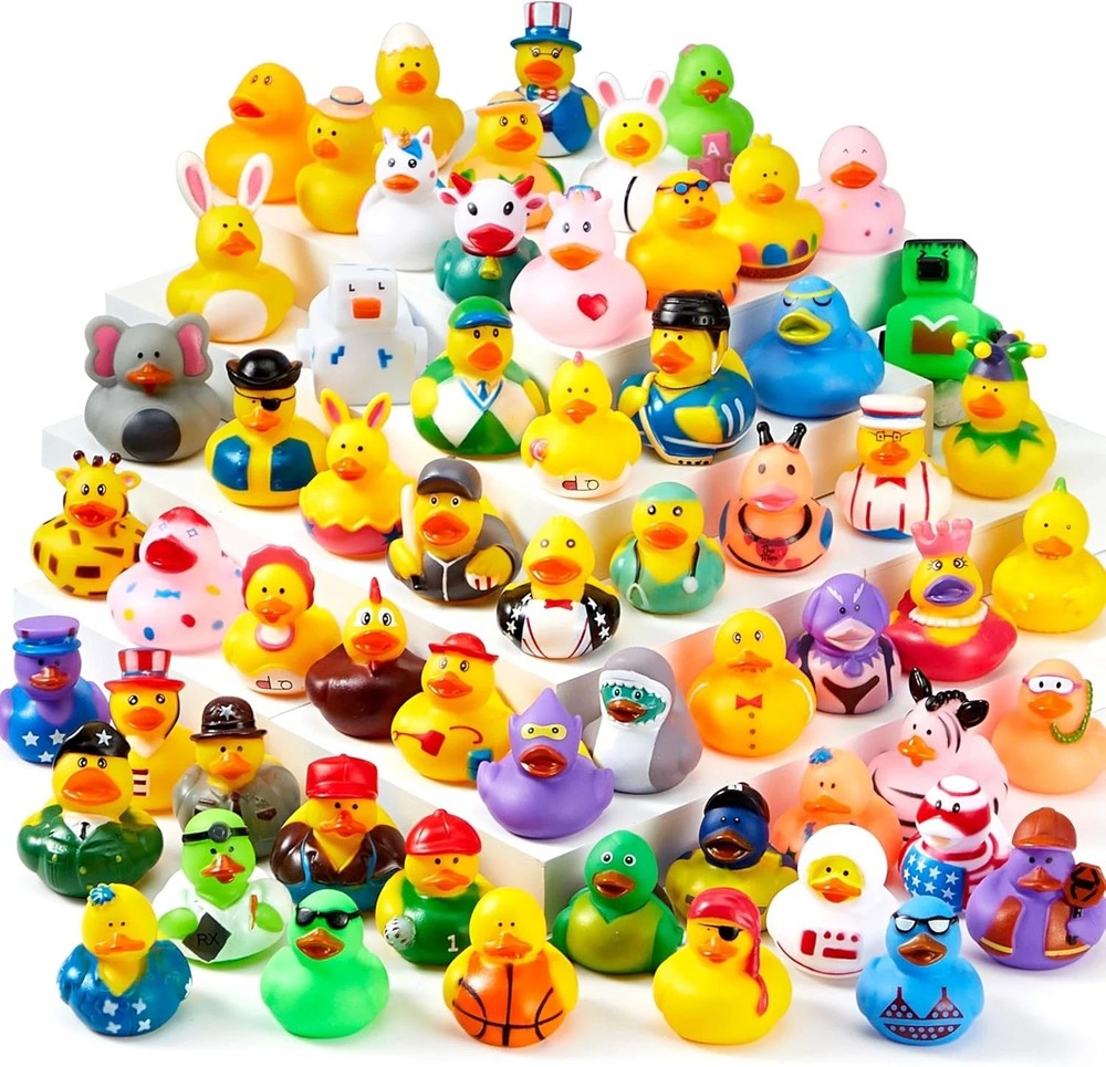 15 Pcs Rubber Ducks, Random Assortment Ducks Bulk with Mesh Carry Bag, Mini Rubb