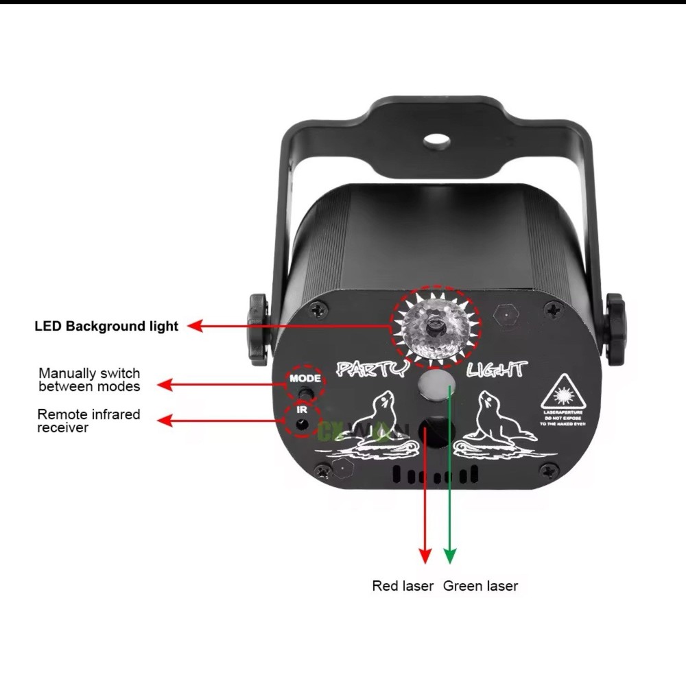 Multicolor LED Laser Effect Light, Remote, Sound Activated, Waterproof, Compact