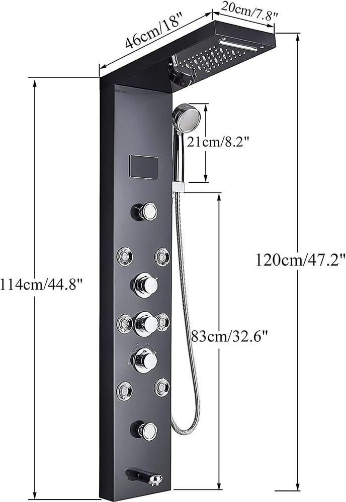 Luxurious LED Shower Panel Tower - 6 Functions Rainfall, Massage Jets & More