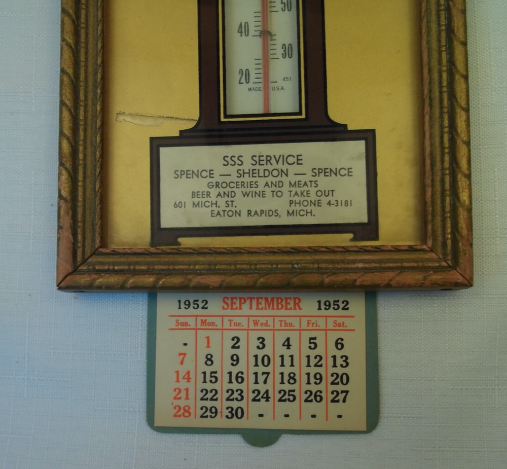 Vintage Reverse Paint Glass Clock/Thermometer with pull down calendar