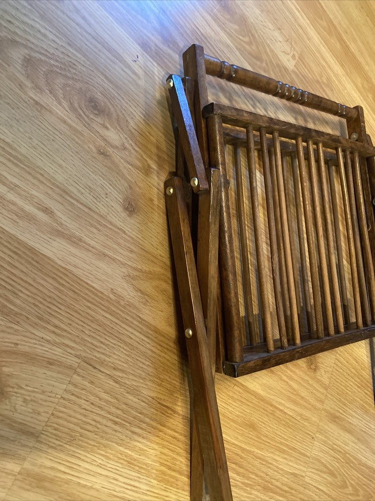 Vtg Folding Hinged Collapsing Wood Magazine Rack