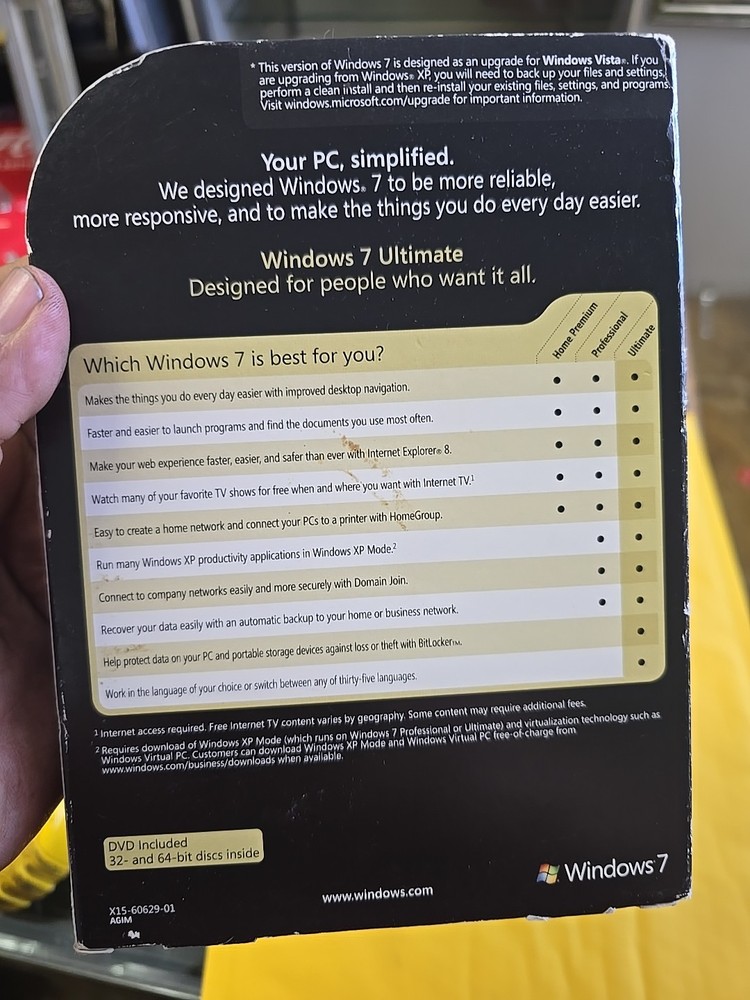 Microsoft Windows 7 Ultimate 32/64 Bit DVD -Full Retail Version
