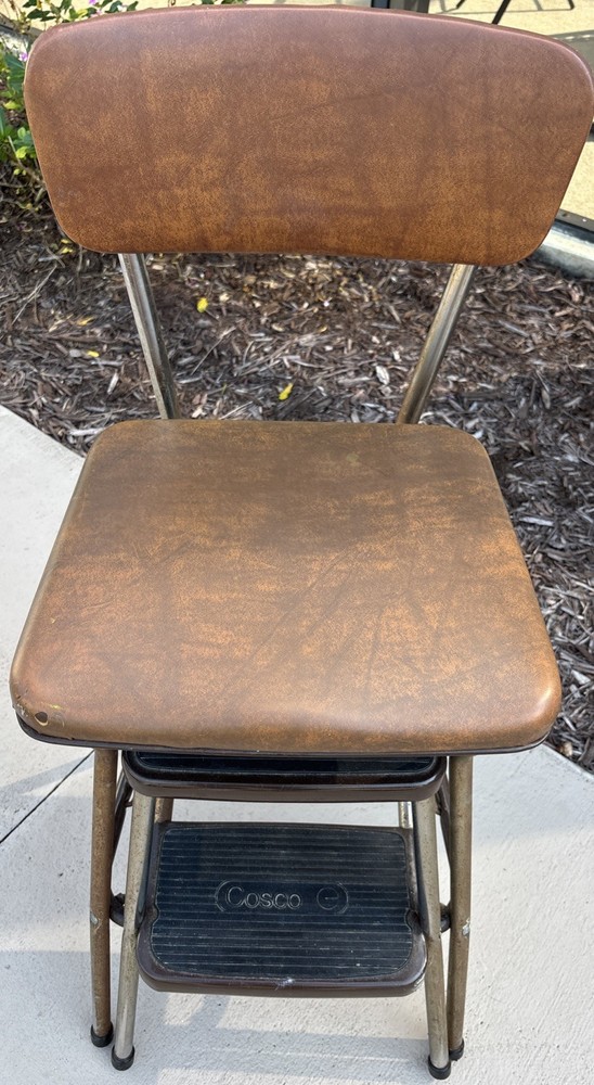 Vintage Cosco Kitchen Metal Step Stool Chair Fold Down Steps