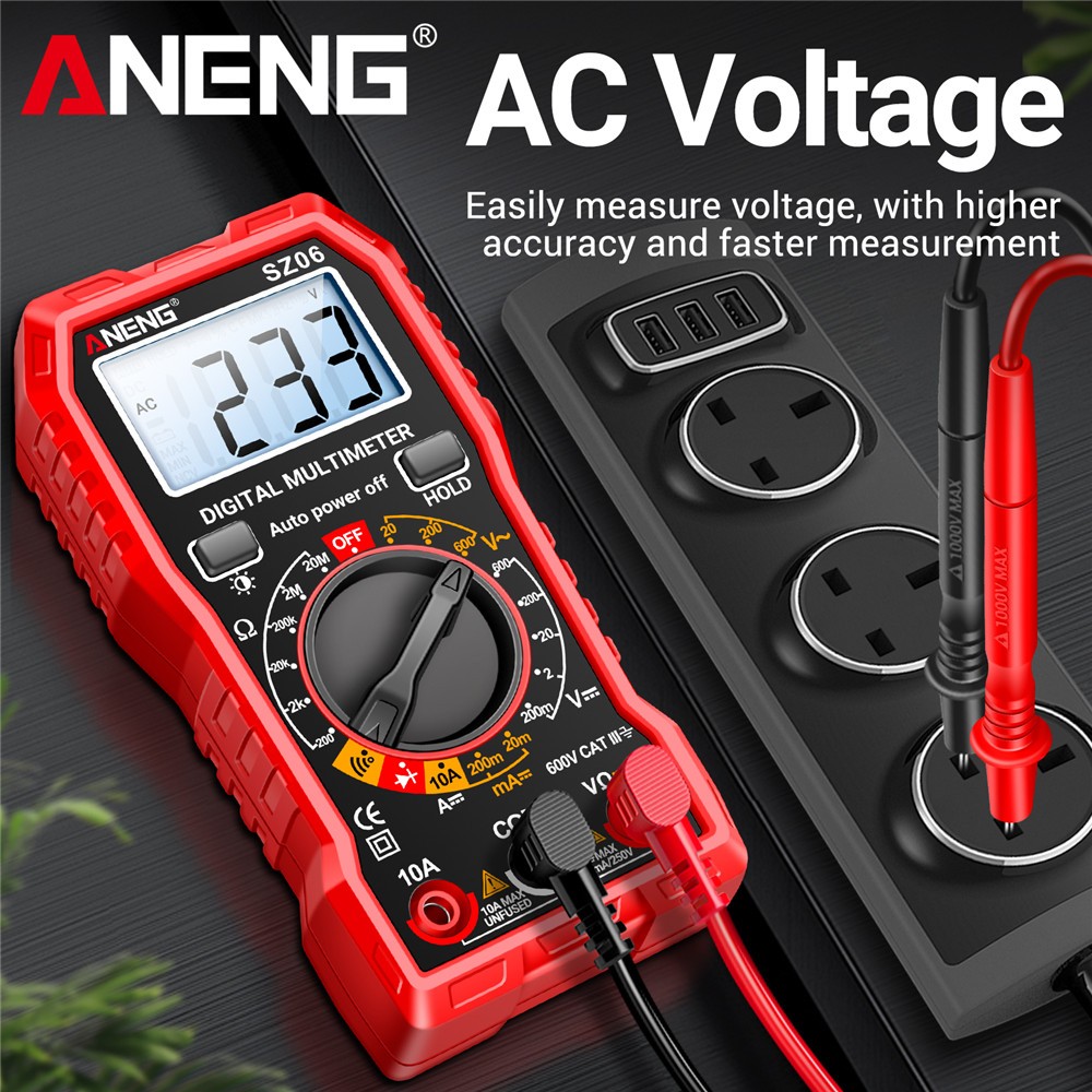 Digital Multimeter Voltmeter AC DC Volt Meter Ohmmeter Auto Range Tester Red