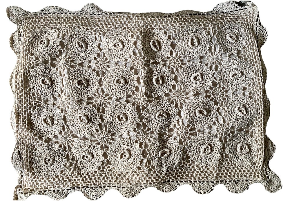 Crochet Sham Solid Tan Cotton Back Standard