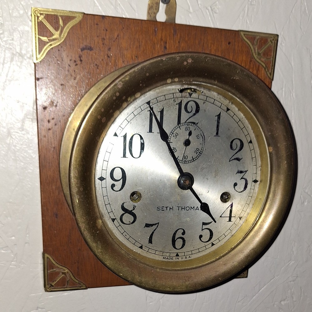 Rare Antique Seth Thomas Ship's Deck Clock Wall Engine-Room Maritime Working