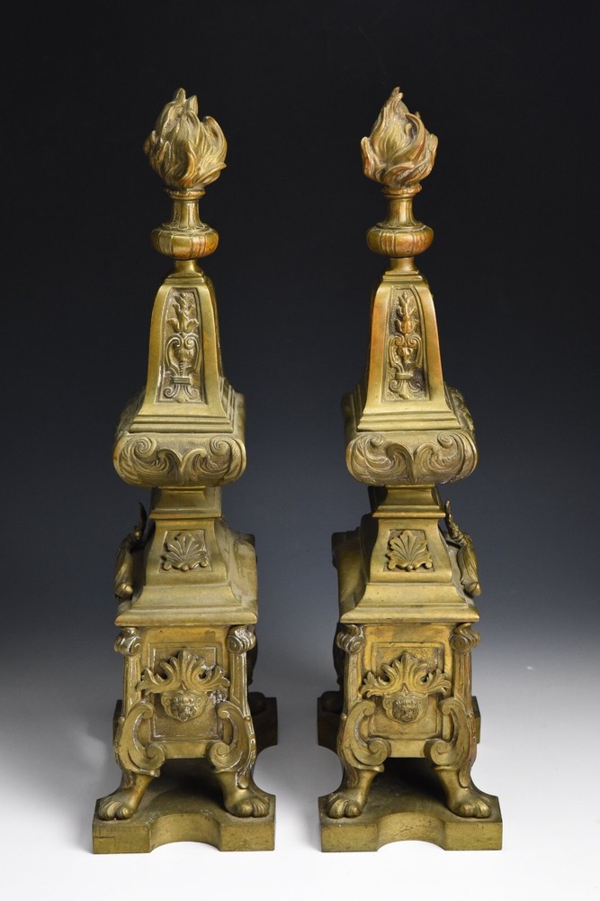 Regence Style Antique Bronze Chenets Firedogs Andirons