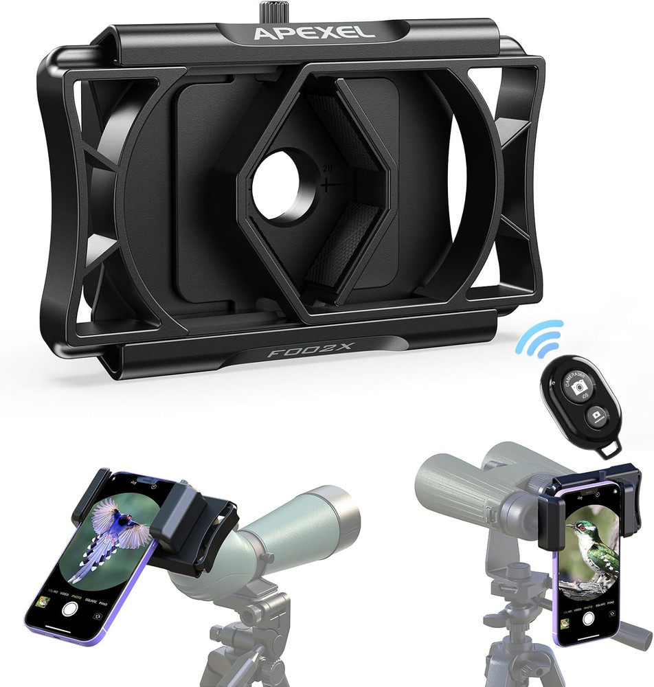 360° Telescope Phone Adapter, Upgraded Binocular Photo Adapter for Android & Iph