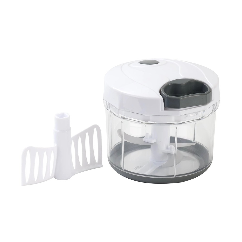 Mainstays 1qt Quick Pull Chopper BPA Free SS Blades White Grey