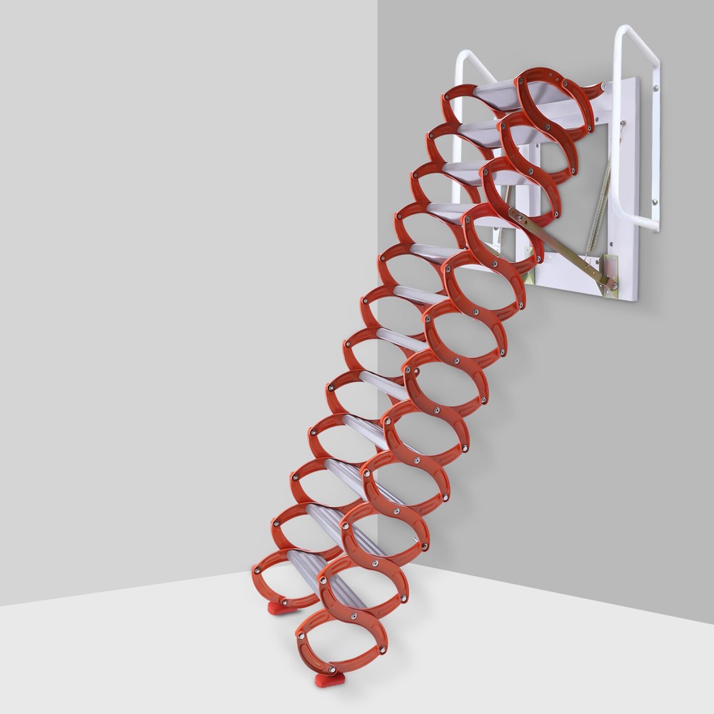 Folding Retractable Wall-Mounted Pull Down Stairs Attic Ladder 12-Steps Ladder