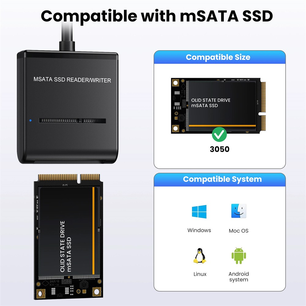 mSATA SSD Enclosure Reader/Writer,USB A/USB C to Mini SATA SSD Enclosure Adapter