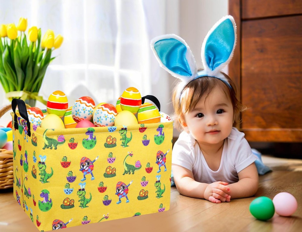 BOOHIT Rectangle Empty Easter Baskets Boy Large Toy Storage Bin Girls collaps...