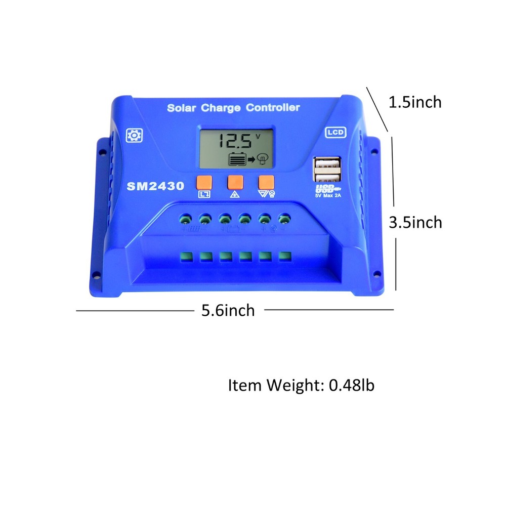 PWM Solar Panel Battery Charge LCD Controller 10A 12V/24VAuto Regulator Dual USB