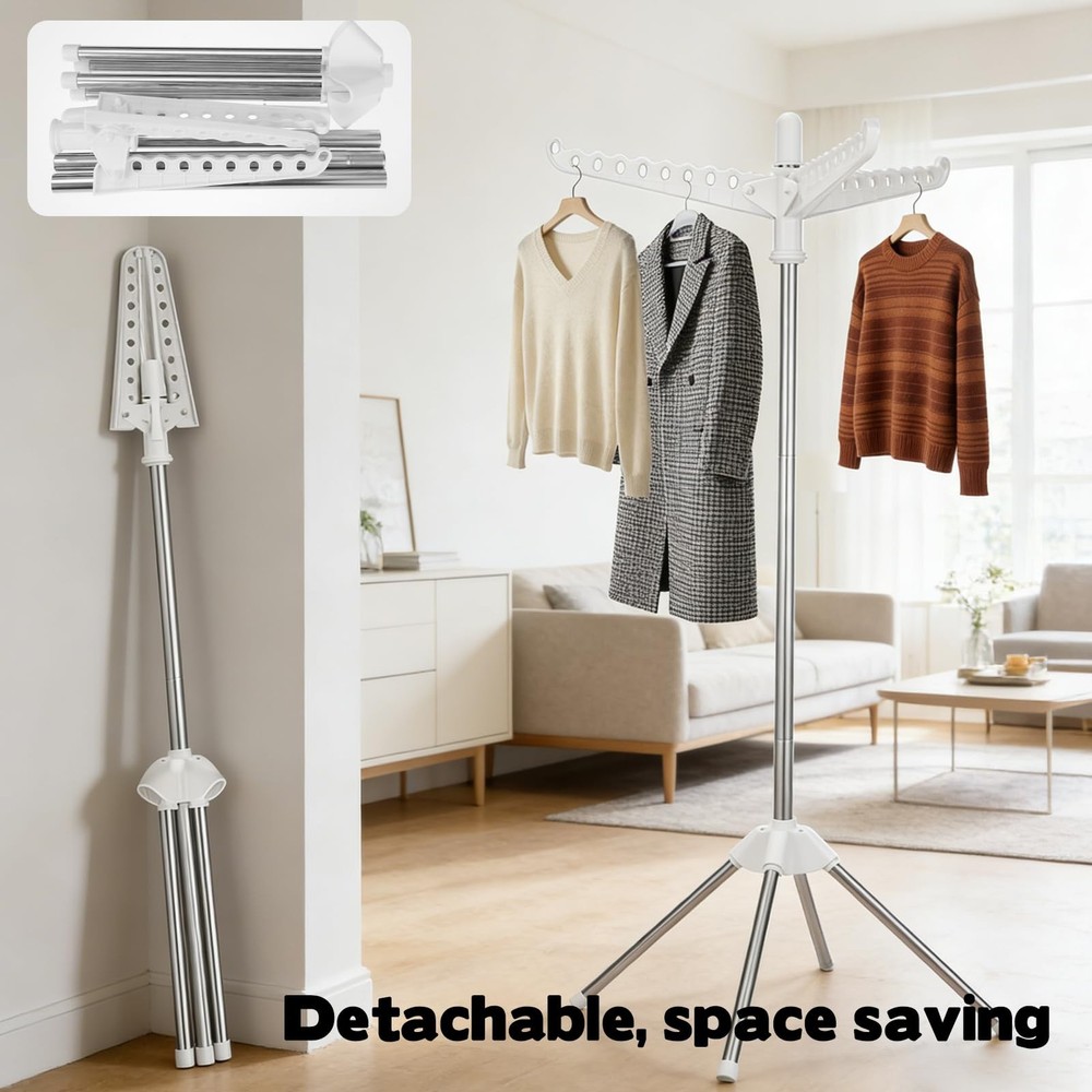Rotatable and Foldable Clothes Drying Rack 59 Inch Laundry Drying Tree with 2...
