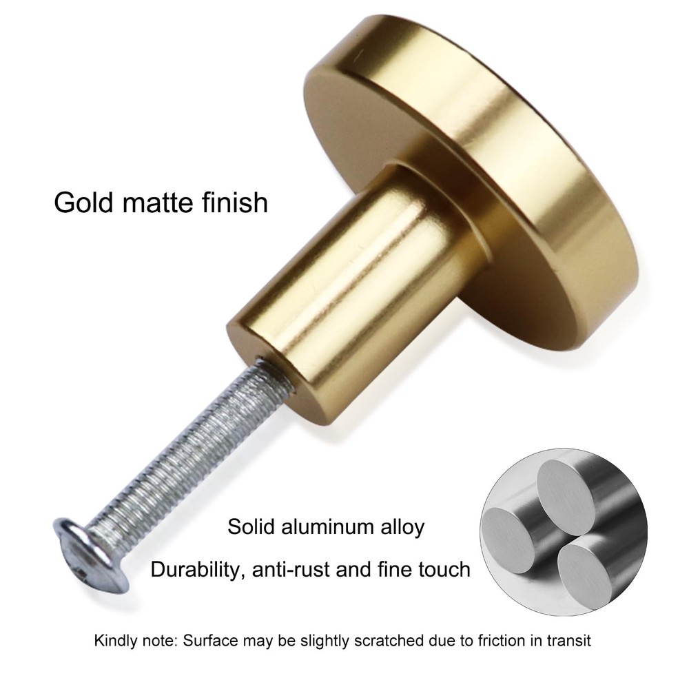 5 Pack Gold Cabinet Knobs Solid Drawer Knobs Brushed Brass Kitchen Hardware H...