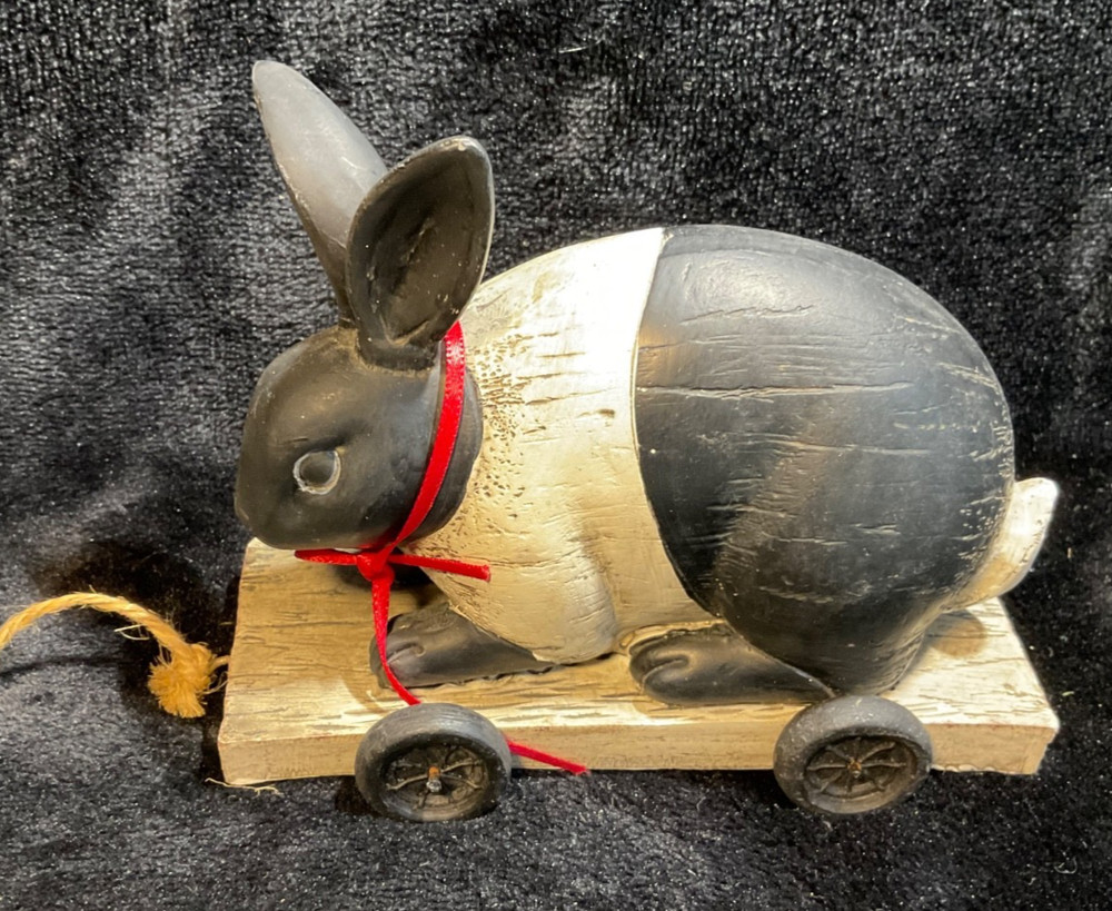 Bunny Rabbit Pull Toy Distributed By Sullivans Black & White Folk Art Spring