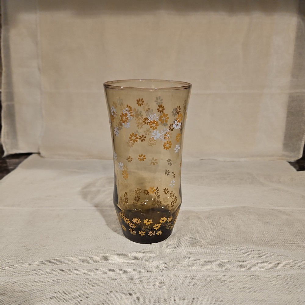 Vintage Glass Libby Crazy Daisy Brown Drinking Cup