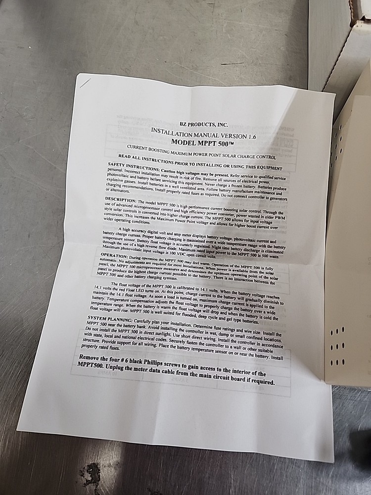 BZ PRODUCTS MPPT 500 SOLAR CONTROLLER new